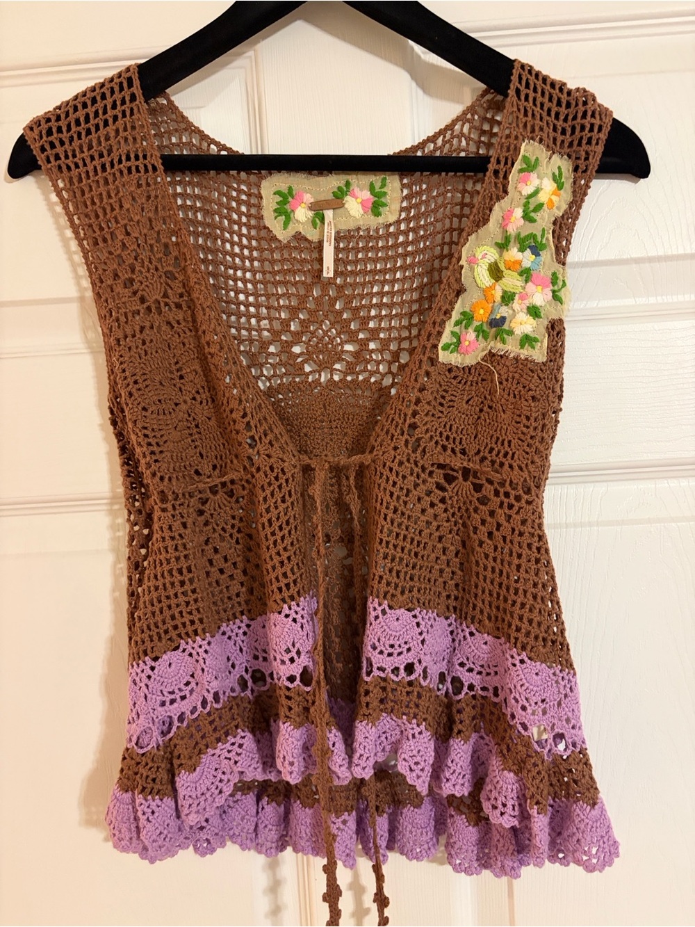 VTG Free People Crochet Floral Vest - ASO Miley Stewart Hannah Montana - Small